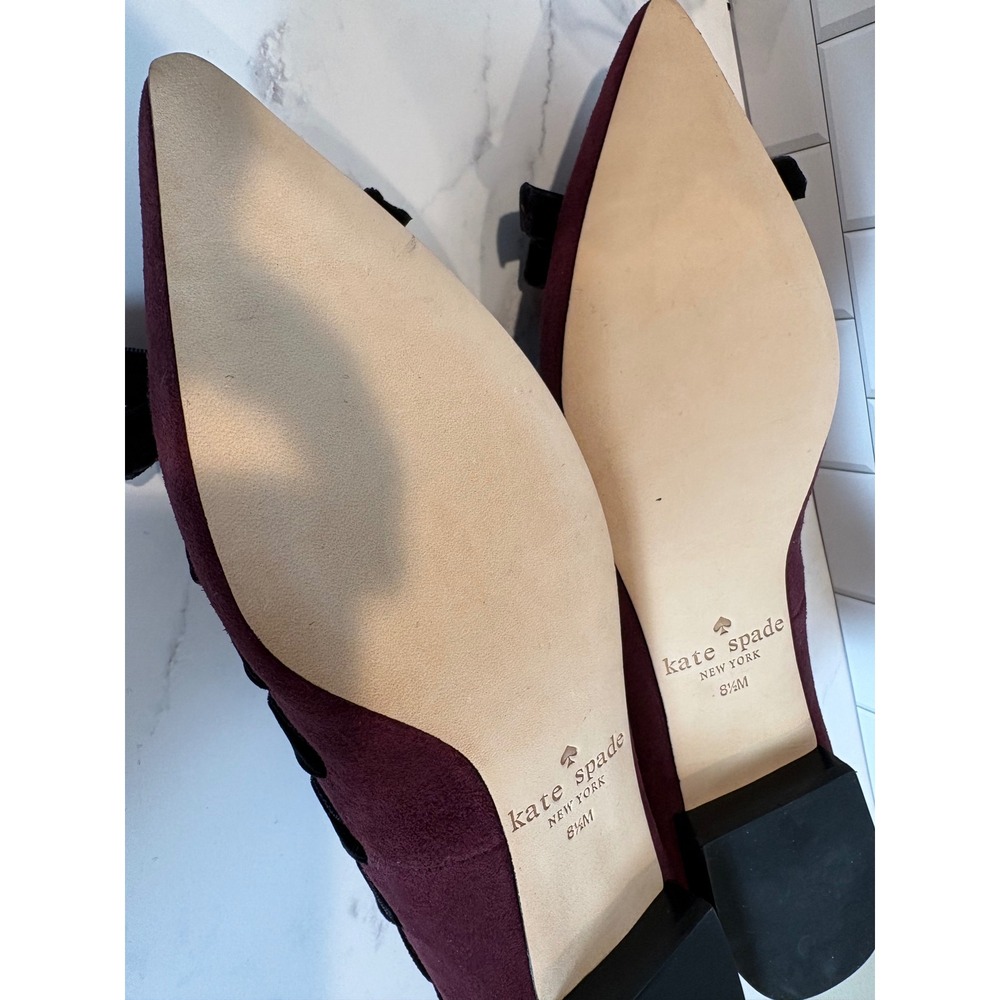 Kate Spade Burgundy Suede Velvet Whipstitch Bow Pointed Toe Flats Shoes 8.5M NIB - Picture 7 of 9
